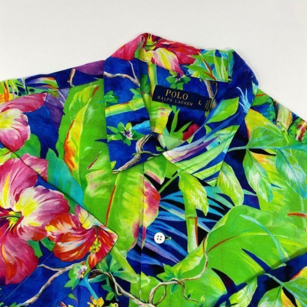 Polo Ralph Lauren Blue Caldwell Floral All‎ Over Print Viscose Vintage Size LG